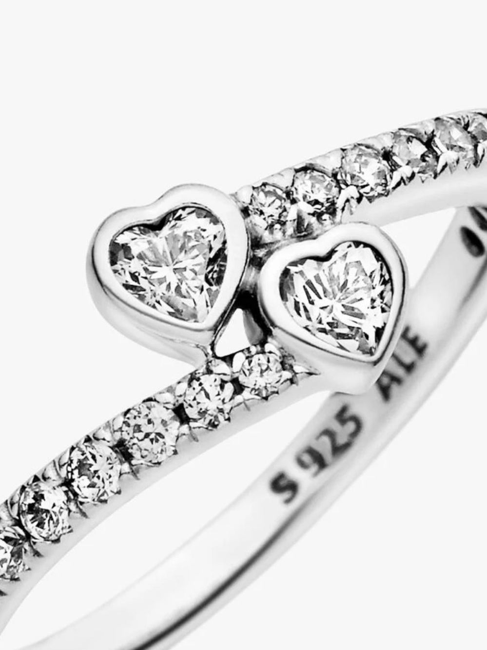 Pandora Sterling Silver Two Sparkling Hearts Ring - Picture 2 of 8